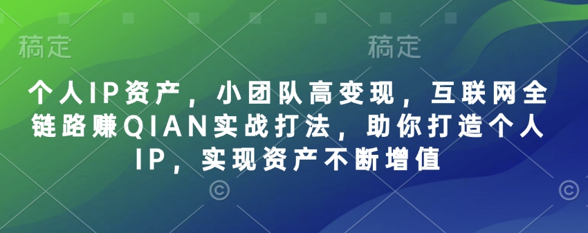 个人IP资产，小团队高变现，互联网全链路赚QIAN实战打法，助你打造个人IP，实现资产不断增值-冒泡网