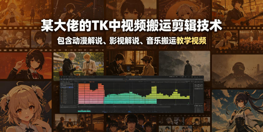某大佬的TK中视频搬运剪辑技术，包含动漫解说、影视解说、音乐搬运教学视频-冒泡网