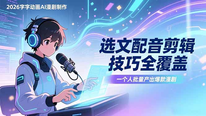 2026字字动画AI漫剧制作-1期，选文配音剪辑技巧全覆盖，一个人就能批量产出爆款漫剧-冒泡网