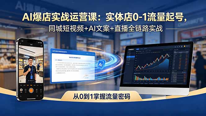 AI爆店实战运营课:实体店0-1流量起号,同城短视频+AI文案+直播全链路实战-冒泡网