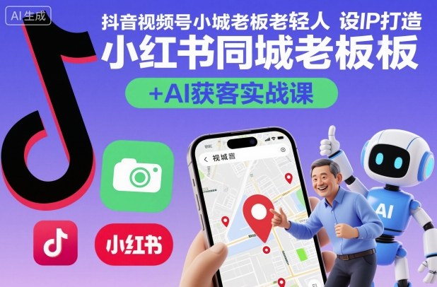抖音视频号小红书同城老板轻人设IP打造+AI获客实战课，人设打造-算法拆解-拍摄剪辑-内容运营-AI创作-冒泡网