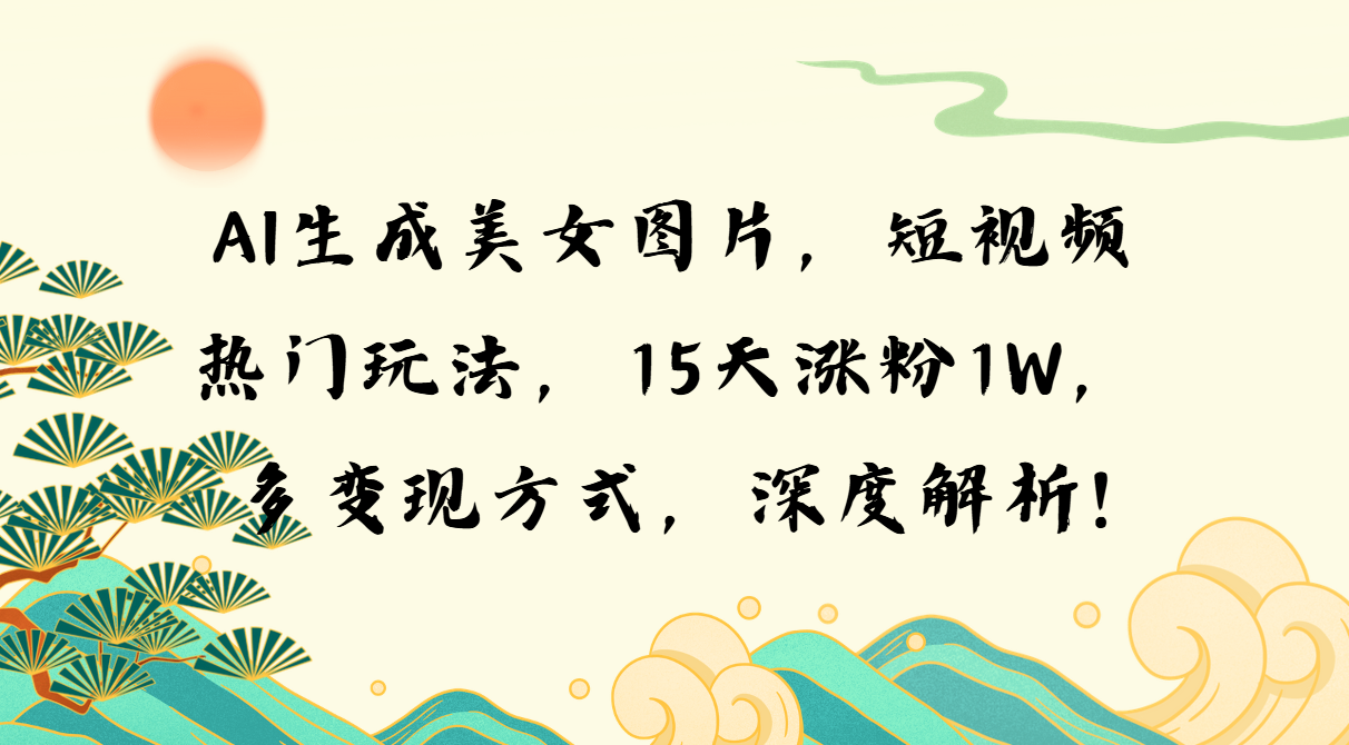 AI生成美女图片，短视频热门玩法，15天涨粉1W，多变现方式，深度解析!-冒泡网