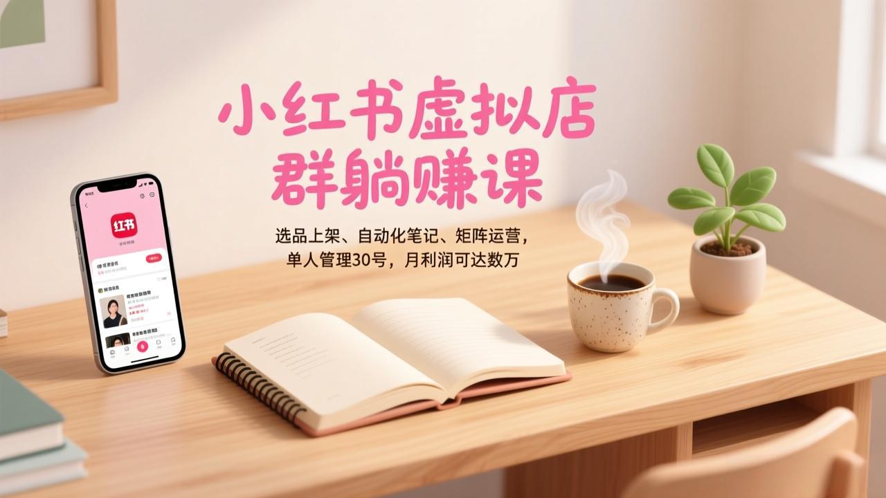 小红书虚拟店群躺赚课，选品上架、自动化笔记、矩阵运营，单人管理30号，月利润可达数万-冒泡网