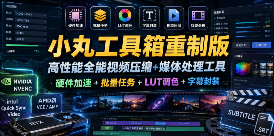 小丸工具箱重制版–高性能全能视频压缩+媒体处理工具｜硬件加速+批量任务+LUT调色+字幕封装-冒泡网