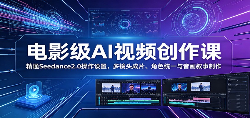 电影级AI视频创作课：精通Seedance2.0操作设置，多镜头成片、角色统一与音画叙事制作-冒泡网
