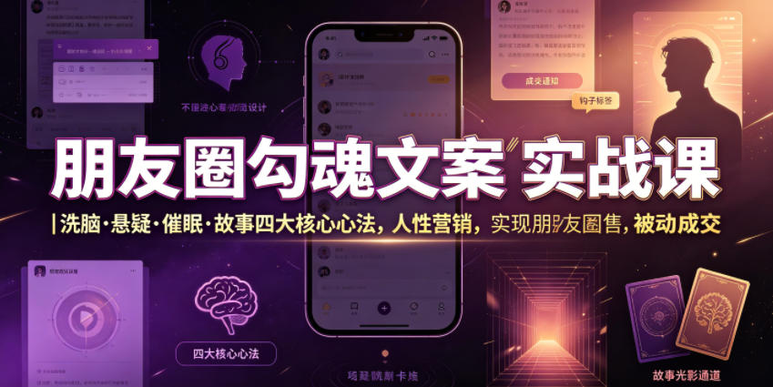 朋友圈勾魂文案实战课｜洗脑·悬疑·催眠·故事四大核心心法，吃透人性营销，实现朋友圈不销而售被动成交-冒泡网