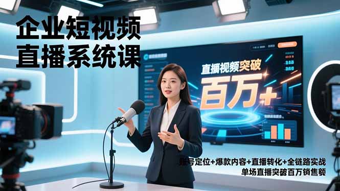 企业短视频直播系统课，账号定位+爆款内容+直播转化+全链路实战，单场直播突破百万销售额-冒泡网