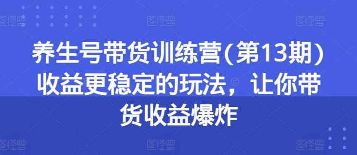 养生号带货训练营(第13期)收益更稳定的玩法，让你带货收益爆炸-冒泡网