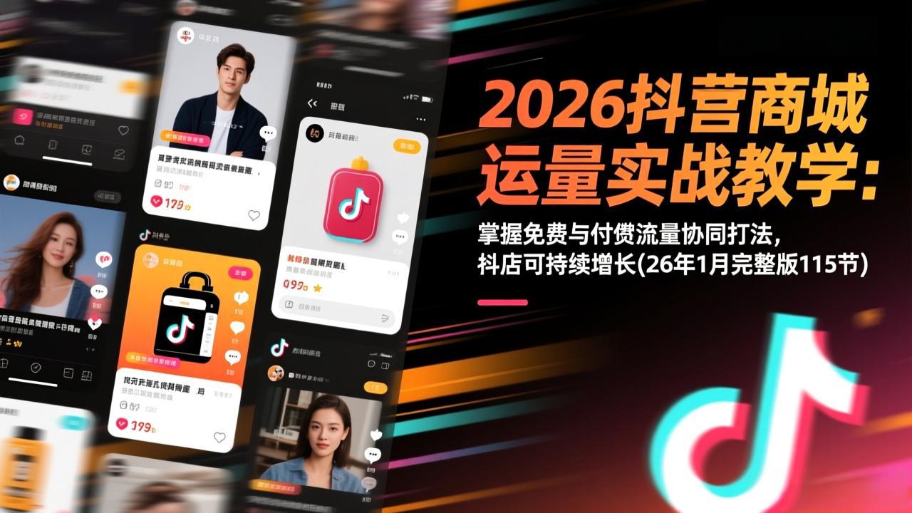 2026抖音商城运营实战教学：掌握免费与付费流量协同打法，抖店可持续增长(26年1月完整版115节-冒泡网