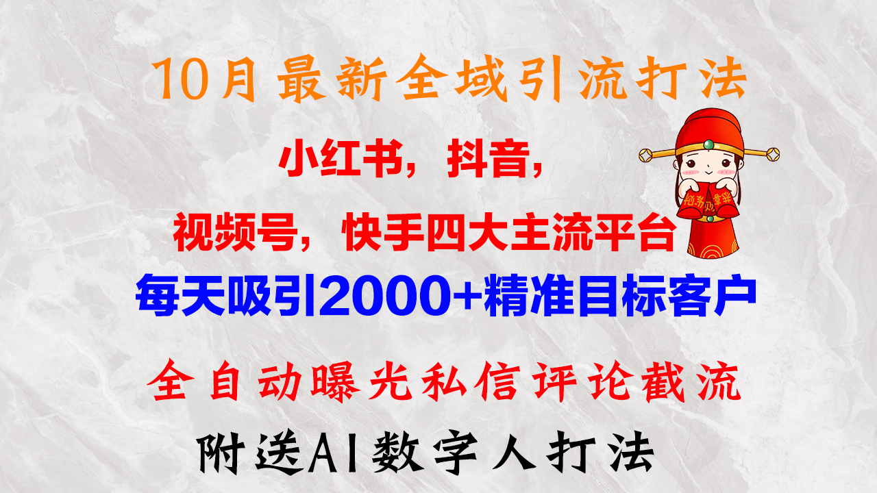 10月最新小红书，抖音，视频号，快手四大平台全域引流，，每天吸引2000…-冒泡网