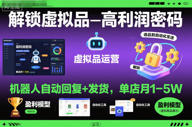 3c14d6c5b71a94e597e9c011ca84ad8c.jpeg 解锁虚拟品高利润密码:机器人自动回复+发货,单店月1-5W【揭秘】