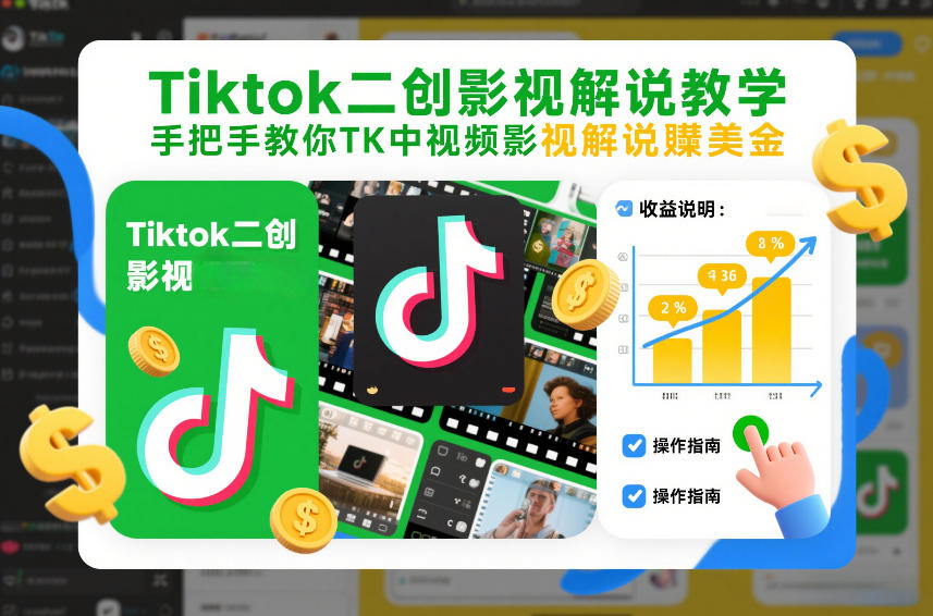 Tiktok二创影视解说教学，手把手教你TK中视频影视解说賺美金(更新26年1月)-冒泡网