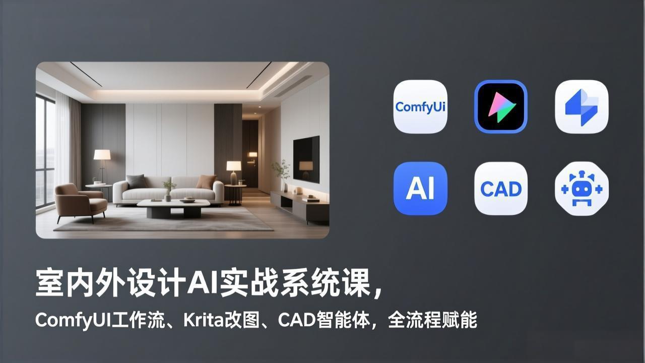 室内外设计AI实战系统课，ComfyUI工作流、Krita改图、CAD智能体，全流程赋能-冒泡网