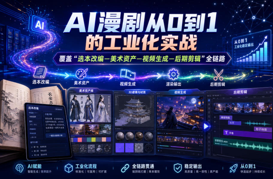 AI漫剧从0到1的工业化实战，覆盖“选本改编—美术资产—视频生成—后期剪辑”全链路(更新6月)-冒泡网