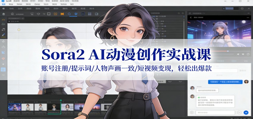 Sora2 AI动漫创作实战课：账号注册/提示词/人物声画一致/短视频变现，轻松出爆款-冒泡网