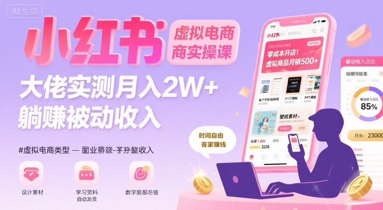 小红书虚拟电商，大佬实测月入2W+，实现被动收入-冒泡网