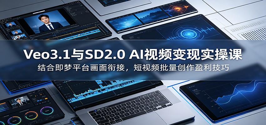 Veo3.1与SD2.0 AI视频变现实操课课：结合即梦平台画面衔接，短视频批量创作盈利技巧-冒泡网