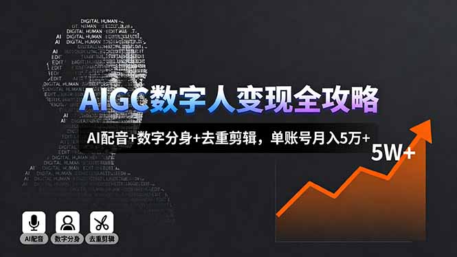 AIGC数字人变现全攻略，AI配音+数字分身+去重剪辑，单账号月入5万+-冒泡网