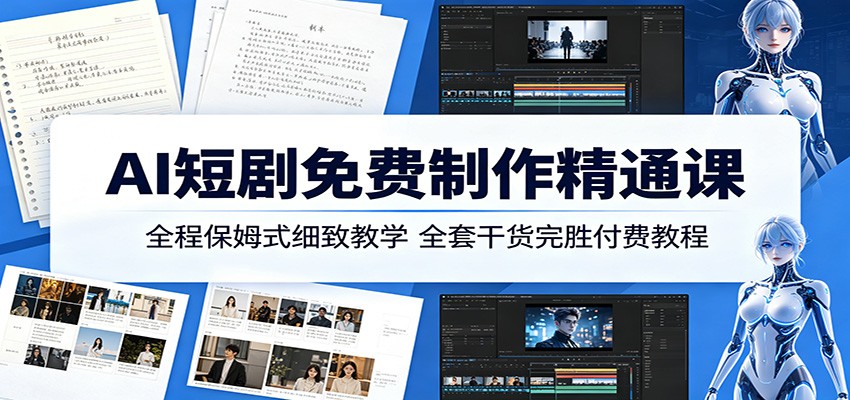 AI短剧免费制作精通课：全程保姆式细致教学，全套干货完胜付费教程-冒泡网