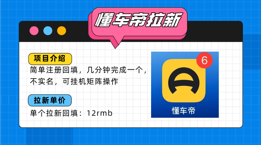 懂车帝邪修拉新玩法，简单注册回填，不sm，单个拉新12rmb，轻松日入200+-冒泡网