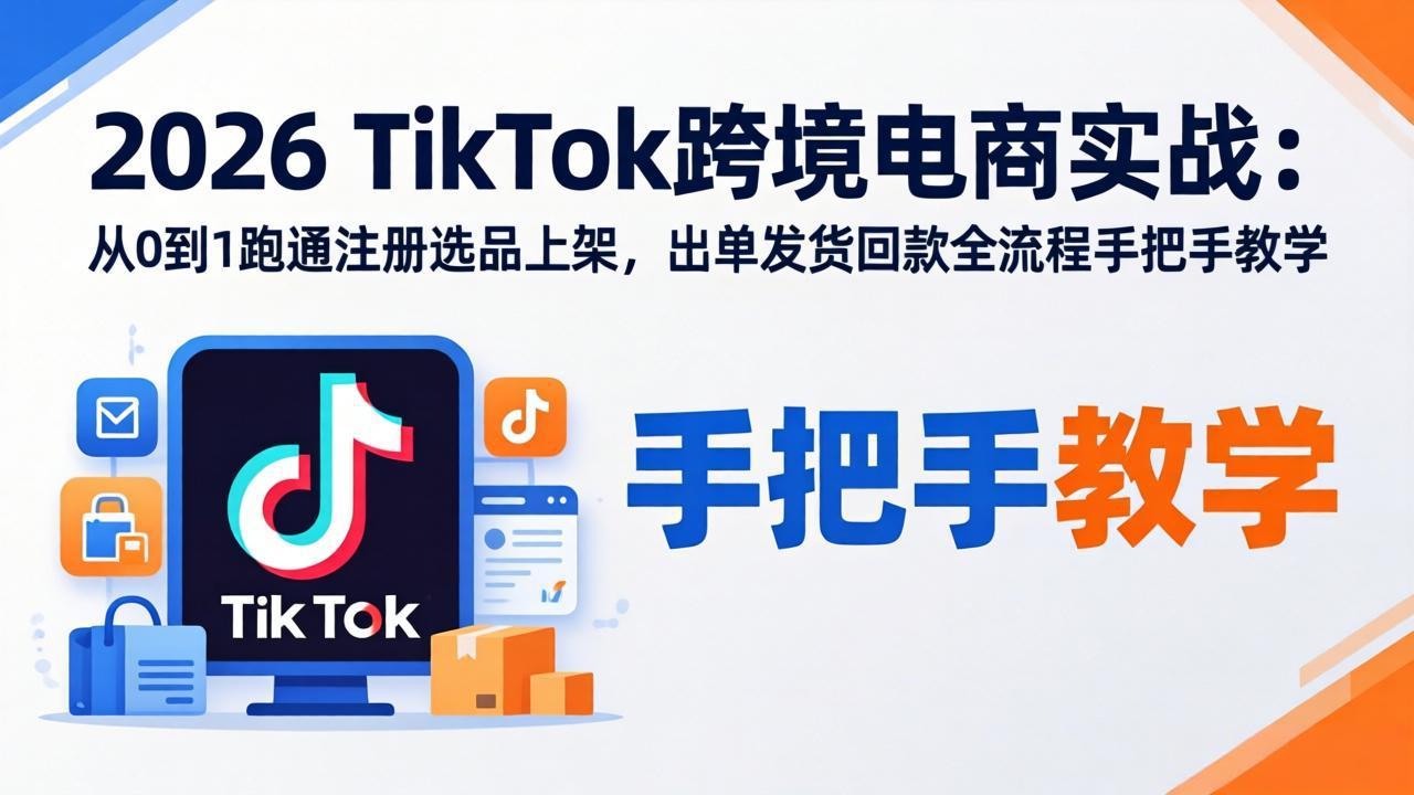 2026TikTok跨境电商实战：从0到1跑通注册选品上架，出单发货回款全流程手把手教学-冒泡网