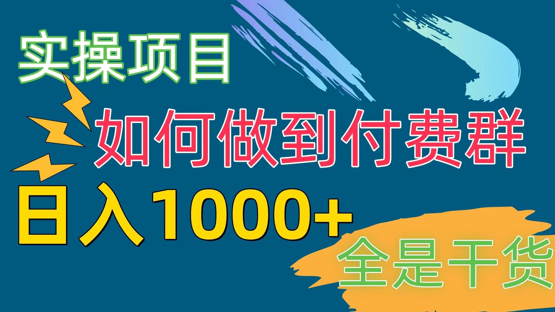 [实操项目]付费群赛道，日入1000+-冒泡网