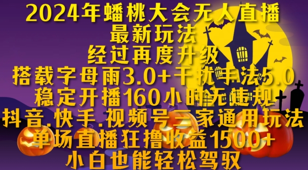 2024年蟠桃大会无人直播最新玩法，稳定开播160小时无违规，抖音、快手、视频号三家通用玩法【揭秘】-冒泡网