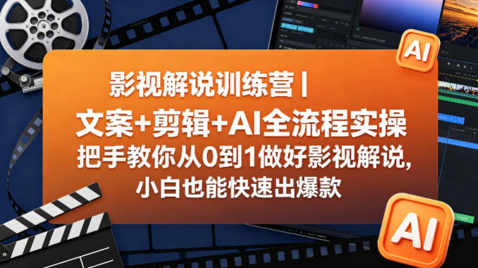 影视解说训练营｜文案+剪辑+AI全流程实操，把手教你从0到1做好影视解说，小白也能快速出爆款-冒泡网