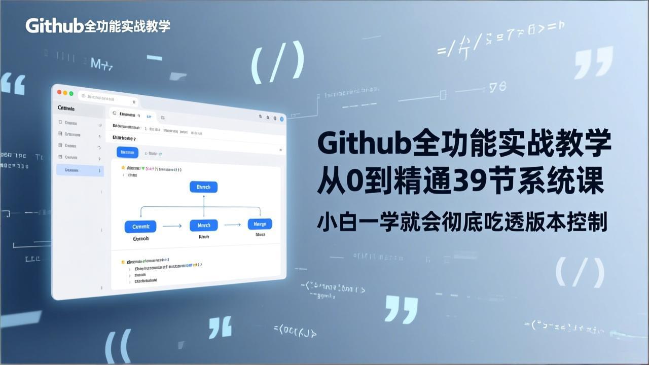 4021b88494f3fbb59cec871908dcbb33.jpeg GitHub-全功能实战教学,从0到精通39节系统课,小白一学就会彻底吃透版本控制