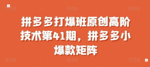 拼多多打爆班原创高阶技术第41期，拼多多小爆款矩阵-冒泡网