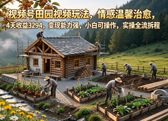 视频号田园视频玩法，情感温馨治愈，4天收益3294，变现能力强，小白可操作，实操全流程拆解-冒泡网