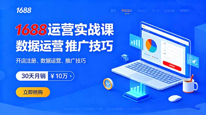 1688运营实战课：开店注册、数据运营、推广技巧，30天月销破10万+-冒泡网