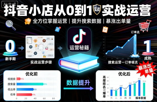 抖音小店从0到1实战运营，帮你全方位掌握小店运营，提升搜索数据与出单量-冒泡网