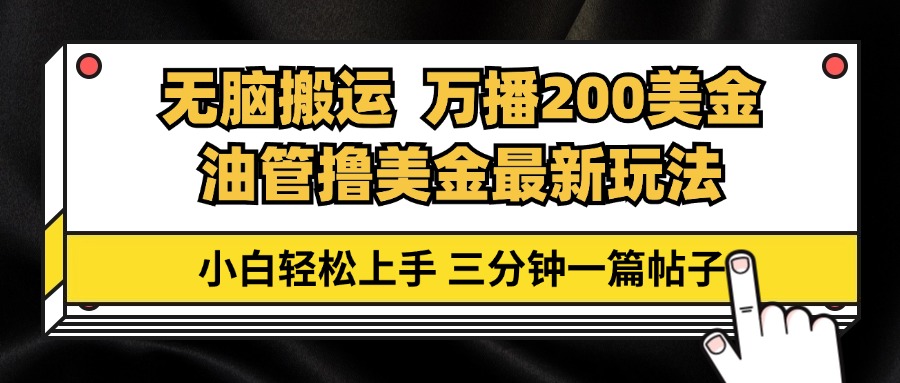 油管无脑搬运撸美金玩法教学，万播200刀，三分钟一篇帖子，小白轻松上手-冒泡网