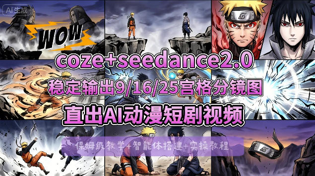[COZE搭建教学]COZE+即梦Seedance 2.0稳定输出9-16-25宫格分镜图直出AI漫剧视频-冒泡网