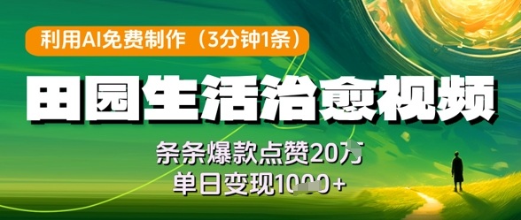利用AI免费制作田园生活治愈视频，条条爆款点赞20W，单日变现几张-冒泡网