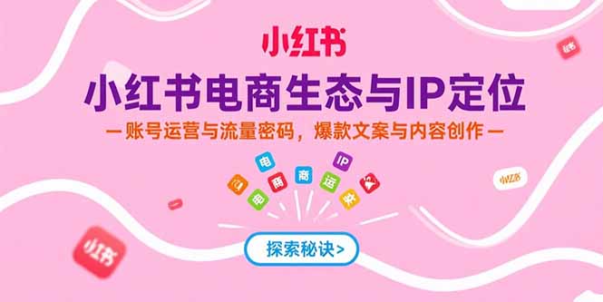小红书电商生态与IP定位，账号运营与流量密码，爆款文案与内容创作-冒泡网