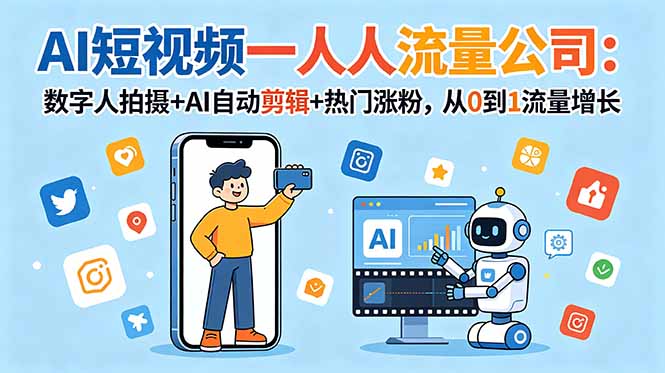 AI短视频一人流量公司：数字人拍摄+AI自动剪辑+热门涨粉，从0到1流量增长-冒泡网