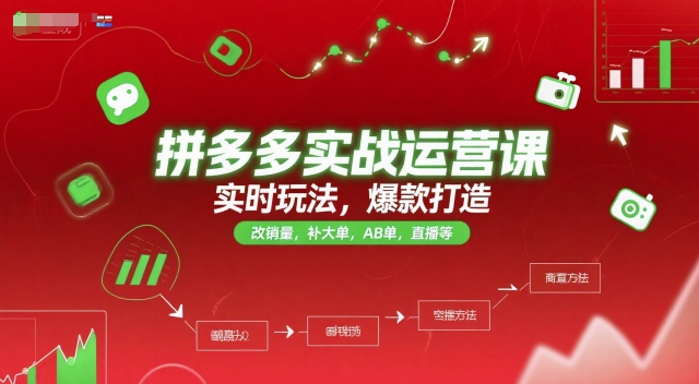 拼多多实战运营课，实时玩法，爆款打造，改销量，补大单，AB单，直播等(更新2025月)-冒泡网