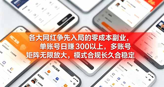 各大网红争先入局的零成本副业，单账号日赚 300 以上，多号矩阵可放大，模式合规长久稳定！-冒泡网