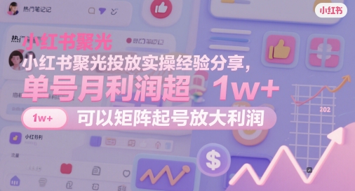 小红书聚光投放实操经验分享，单号月利润超1w+，可以矩阵起号放大利润-冒泡网