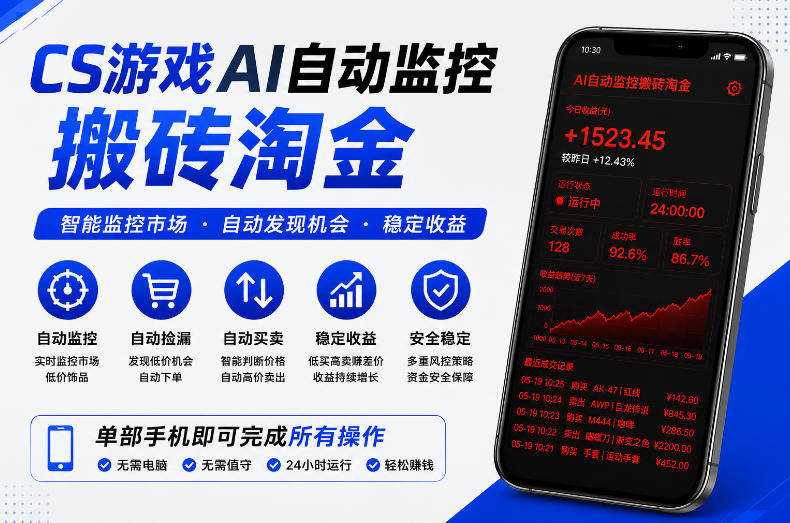 CS游戏AI自动监控搬砖淘金，稳定运行多年，支持任何形式验证，日入300+【揭秘】-冒泡网