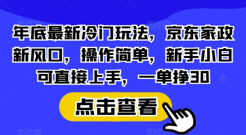 年底最新冷门玩法，京东家政新风口，操作简单，新手小白可直接上手，一单挣30【揭秘】-冒泡网