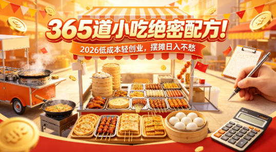 365道小吃绝密配方！2026低成本轻创业，摆摊日入不愁-冒泡网