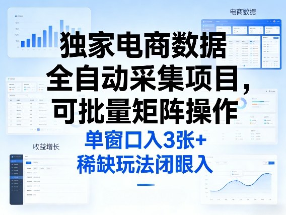 独家电商数据全自动采集项目，可批量矩阵操作，单窗口日入3张+，稀缺玩法闭眼入【揭秘】-冒泡网