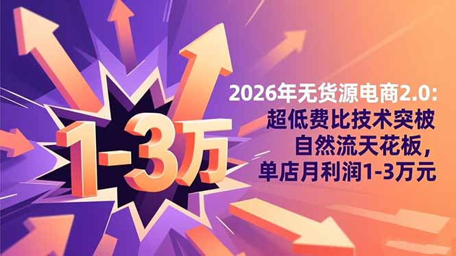 2026年无货源电商2.0【更新】：超低费比技术突破自然流天花板，单店月利润1-3万元-冒泡网