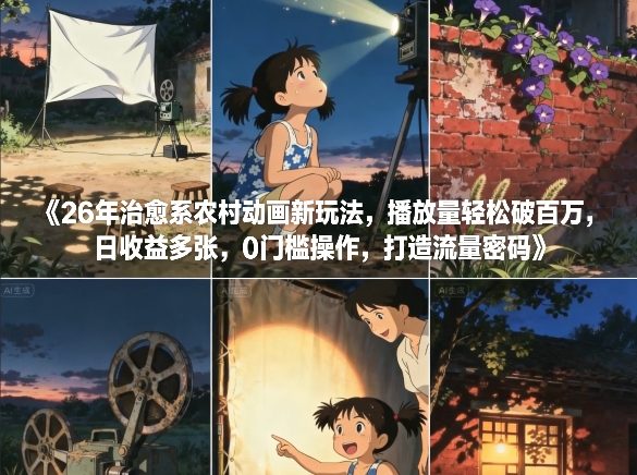 26年治愈系农村动画新玩法，播放量轻松破百万，日收益多张，0门槛操作，打造流量密码-冒泡网