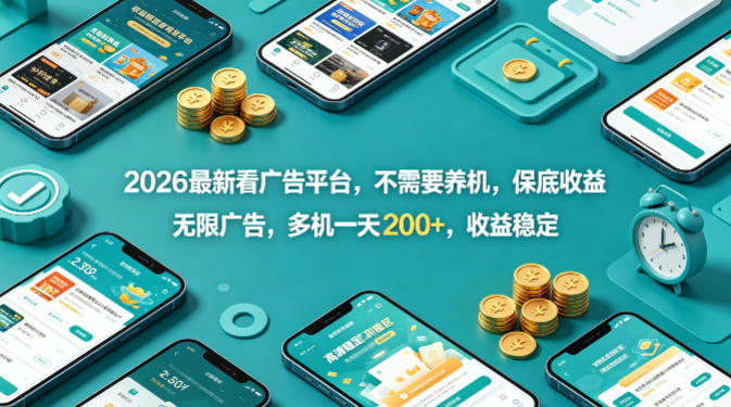 2026最新看广告平台，不需要养机，保底收益，无限广告，多机一天200+，收益稳定【揭秘】-冒泡网