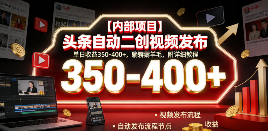 【内部项目】头条自动二创视频发布，单日收益350-400+，躺賺薅羊毛，附详细教程【揭秘】-冒泡网