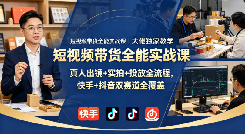 短视频带货全能实战课|大佬独家教学,真人出镜+实拍+投放全流程,快手+抖音双赛道全覆盖-冒泡网